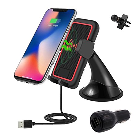 iPhone X Wireless Charger, YOUXIU Fast Wireless Charger Air Vent Car Mount DC 9V 1A for iPhone X / 8/ 8 Plus, Qi Wireless Car Charger for Samsung Galaxy Note 8/ S8/ S8 / S7/ S7 Edge/ S6 Edge