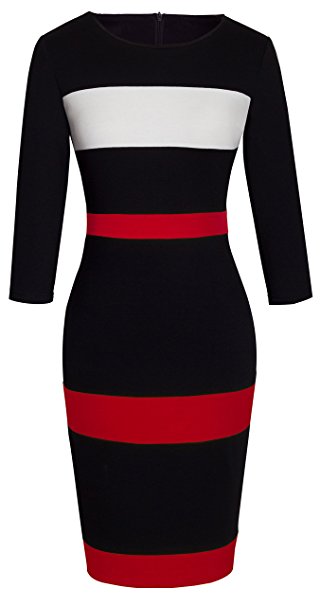 HOMEYEE Women's Voguish Colorblock Stripe Pencil Dress B275