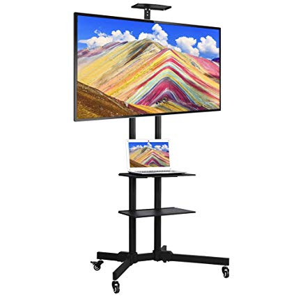 Yaheetech 32" to 70" Universal Flat Screen TV Stand Carts Mobile TV Console Stand with Mount Plasma LCD LED Flat Screen Panel w/Wheels