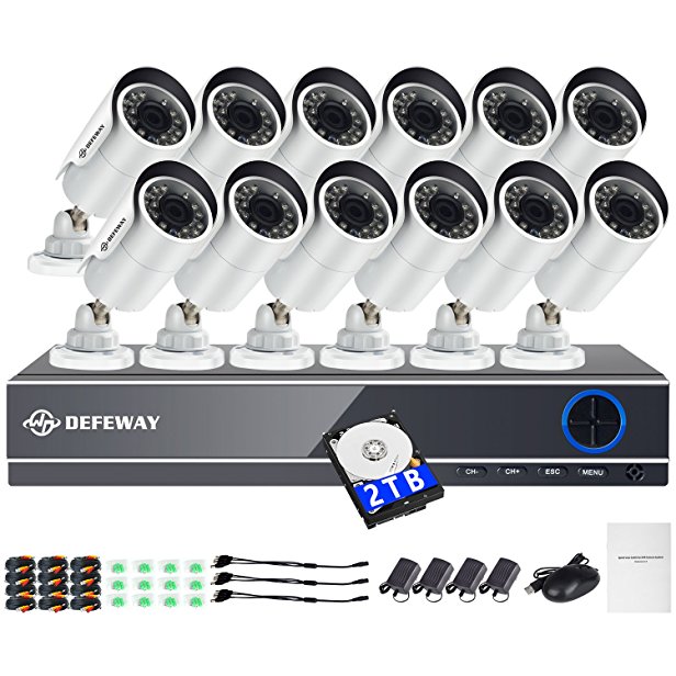 DEFEWAY TURE 1080P Video Security System,16 Channel DVR with 12pcs 2.0 Megapixel Waterproof Outdoor Bullet Camera,2TB Hard Drive