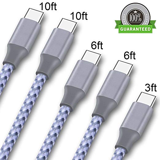 Hootech USB C Cable, 5Pack 3FT 2x6FT 2x10FT, Nylon Braided USB C to USB A Charger Cord, Fast Charging Type C Cable Compatible Samsung Galaxy S9 S8 Plus Note 9/8, LG V30, G6, G5, Pixel 3 XL, and More