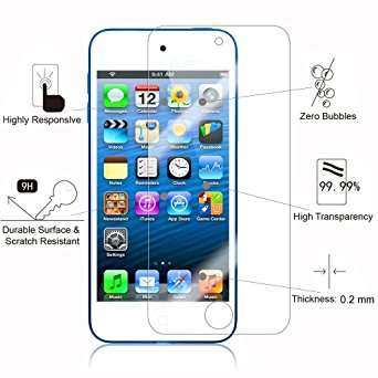 iPod Touch 5 Screen Protector, Dingrich Crystal Clear Premium Tempered Glass Screen Protectors [Ultra Slim][Anti Fingerprint ]Bubble Free Protective Skin Film for iPod Touch 5.