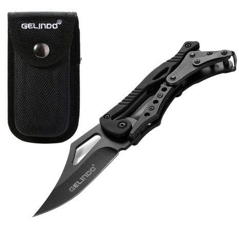 Gelindo Hunting Pocket Knife Black - Made of Stainless Steel Compact Skeleton Design with Safety Fold-Lock Mechanism - Unlockable Folding Sharp Carbon Blade - Highly Durable and Versatile
