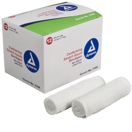 Dynarex Stretch Gauze Bandage Roll, Non-Sterile, 4", Box/12