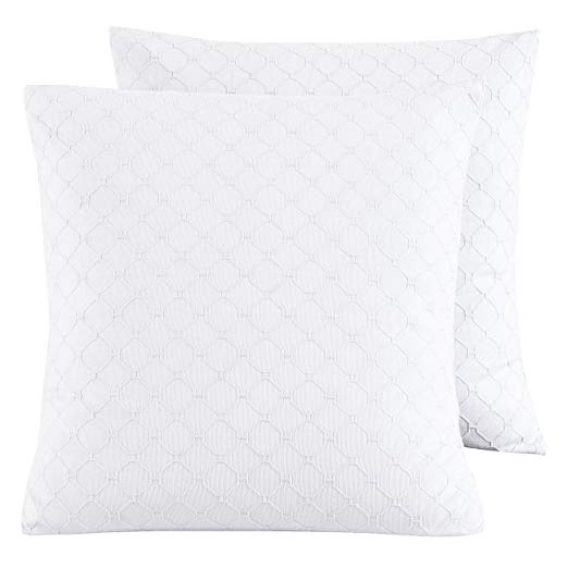 PHF Cotton Matelasse Weave Euro Sham Cover Pack of 2 26" x 26" White