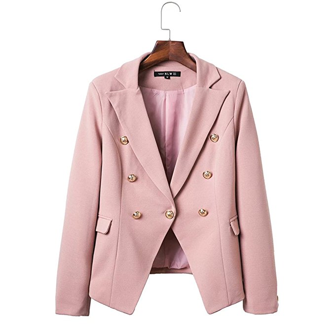 Huluwa Women's Blazer Fashion Casual Double-Button Suit Jacket for Women