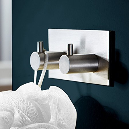 KES A7060H2 Bathroom Lavatory Self Adhesive Double Coat and Robe Hook, Brushed Finish, SUS304 Stainless Steel