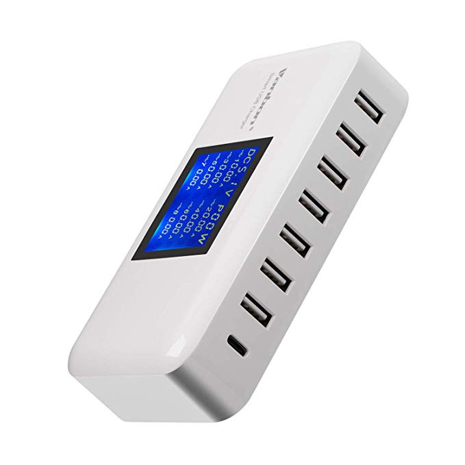 USB C Charger, 68W 8-Port Desktop USB Charger Charging Station with One 18W Power Delivery Port W/LCD Display for iPhone Xs/XS Max/XR/X/8, Galaxy S9 S8, iPad Pro 2018 and More