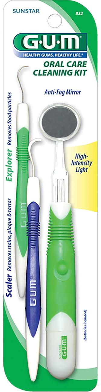 GUM Oral Care Cleaning Kit - Lighted Mirror, Explorer Pick, and Scaler