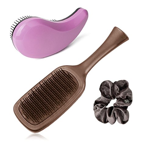 Wave Hair Brush, Vankcp Wet Dry Hair Brush Curly Straight Hair Detangling Comb Set for Women & Kids, 2 Piece (Pink   Brown)