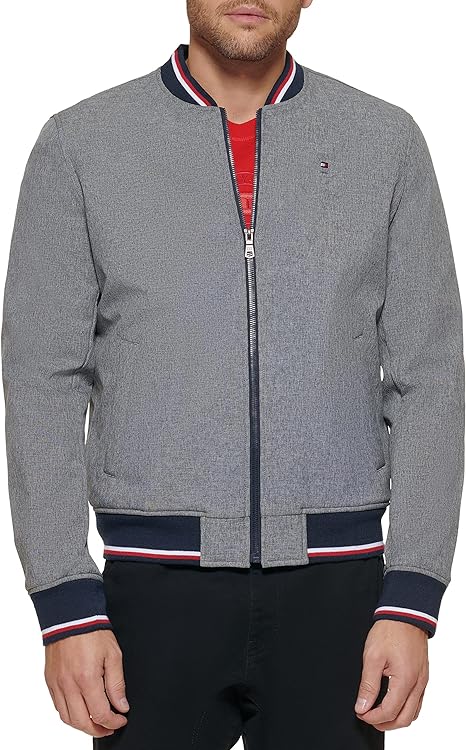 Tommy Hilfiger Mens Lightweight Varsity Rib Knit Bomber Jacket