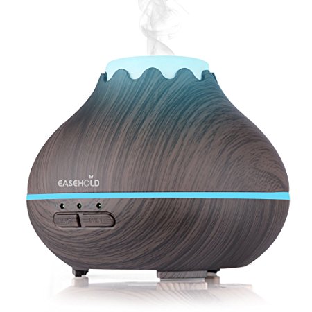 Easehold 150ml Mini Essential Oil Diffuser Humidifiers Ultrasonic Cool Mist with 7 Led lights Waterless Auto Off Wood Grain Finish (Black)