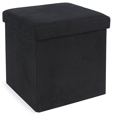 FHE Group Microsuede Folding Storage Ottoman, 15 by 15 by 15 Inches, Black