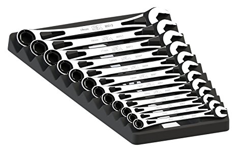 SK Hand Tool 80019 8mm - 19mm X-Frame Metric Ratcheting Wrench Set, 12-Piece