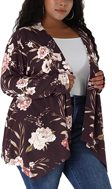 uxcell Women's Plus Size Cardigans Printed Asymmetric Hem Jackets Open Front Cardigan Valentine Day