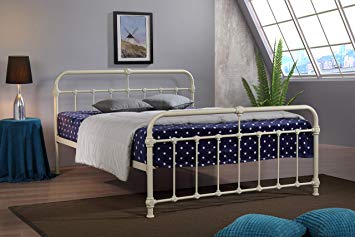 Mandy Double Metal Bed Frame Cream Hospital Victorian Style Small Double King Size Bed (4FT6 Double)