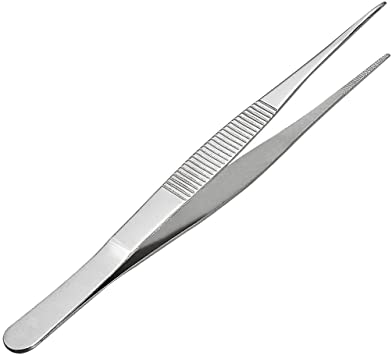 uxcell 7-Inch Stainless Steel Straight Pointed Tweezers with Serrated Tip Daily Garden Tool