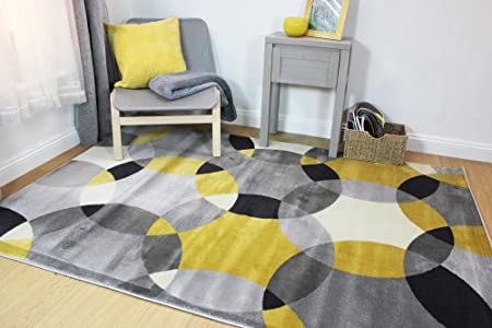 Lord of Rugs Modern Geometric Design Multi Colours Grey Rug in Various sizes Carpet (Cosmo Grey/Ochre, 80x150cm (2'6''x5'0''))