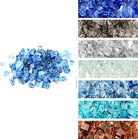 Skyflame High Luster 10-Pound Regular Fire Glass for Fire Pit Fireplace Garden Landscaping Pacific Blue 1/2" Size