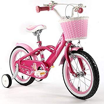 Royalbaby pink mermaid girl’s kids children bike in size 12” 14” 16” 18” with stabilisers and basket.