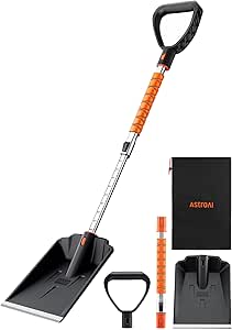 AstroAI Lightweight Snow Shovel for Car, Extendable Snow Shovel with Thickened Aluminum Handle and Blade, Portable and Multifunctional for Cars, Snowmobiles, Camping and Mud