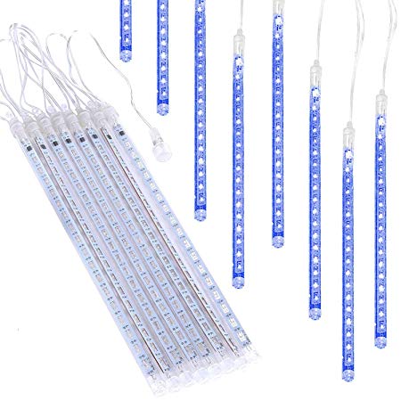 Rain Drop String Lights, ZCPlus LED Meteor Shower Tube Lights 11.8 Inch 8 Tubes Icicle Snow Falling Fairy Light for Xmas Wedding Party Holiday Garden Decoration(Ice Blue)