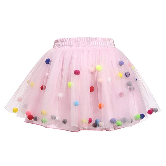 Meeyou Little Girls' 3 Layers Tutu Skirt 3D Pom Pom Puff Balls