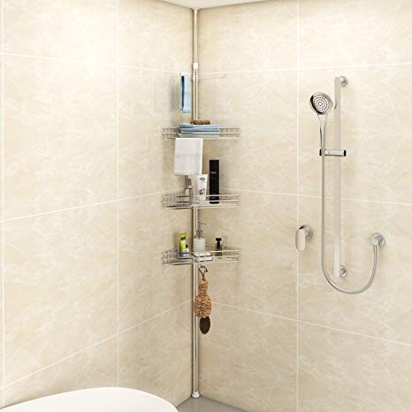 Lifewit Corner Shower Caddy 4 Tiers Adjustable Height Bathroom Storage Constant Tension Corner Pole Caddy Free Standing