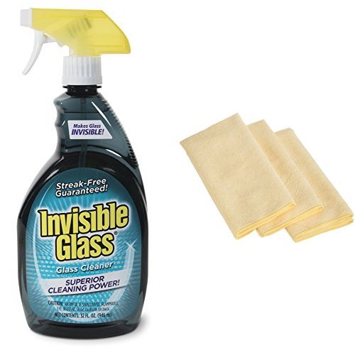 Invisible Glass Premium Glass Cleaner - 32 oz, 92194 with 3 AmazonBasics Thick Microfiber Cleaning Cloths