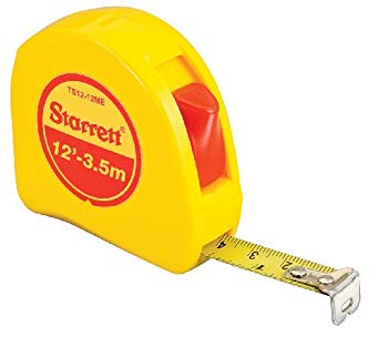 Starrett KTS12-12ME-N ABS Plastic Case Yellow Measuring Pocket Tape, English/Metric Graduation Style, 12' (3.5m) Length, 0.5" (12.7mm) Width, 0.0625" Graduation Interval