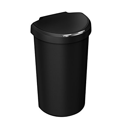 simplehuman Semi-Round Sensor Can, Touch-Free Automatic Trash Can, Black Plastic, 40 L / 10.5 Gal