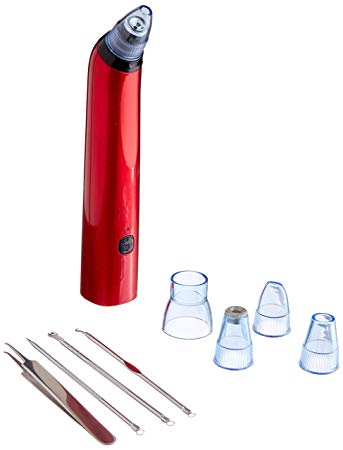 BLACKHEAD REMOVER Blackhead Vacuum Face Nose Blackhead Whitehead Remover - Blackhead export liquid, UV hand paint, with 5 Suction Heads，USB Rechargeable, Classic Red Color