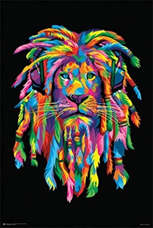 Lion Rasta Dreadlock Mane Art Print Poster 24x36 inch