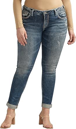 Silver Jeans Co. Women's Plus Size Girlfriend Mid Rise Skinny Jeans