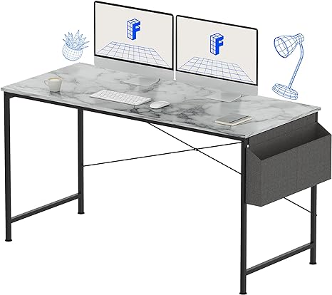 FLEXISPOT 55 inch Computer Desk Home Office Desk Workstation with Storage Bag, Modern Study Writing Table, White Marble Desktop