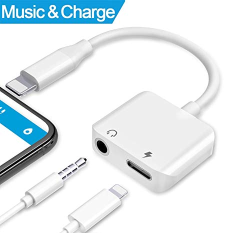 Headphone Adapter to 3.5 mm Headphone Jack Car Charge Compatible with iPhoneX Charge Connection Converter Audio Adaptor for iPhone 7/7Plus 8/8Plus,Support Music and Charger Support iOS10.3 or Later