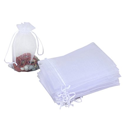 HRX Package 100pcs White Organza Bags, 4"x 6" Wedding Favors Gift Drawstring Bags Jewelry Pouches Candy Mesh Pouches