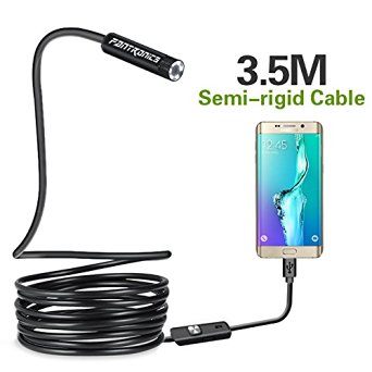 Fantronics 3.5M Rigid Cable Android Endoscope Borescope,Waterproof OTG Micro USB Inspection Camera with 6 Adjustable LEDs