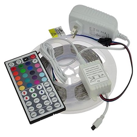LEDwholesalers 16.4ft RGB Color Changing Kit with LED Flexible Strip, Controller with 44-button Remote and Power Supply, 2034RGB 3315 3215