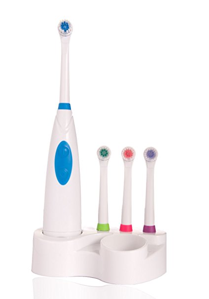 JSB HF27 Family Power Toothbrush with 4 Brush Heads and Storage Stand (Blue-White)