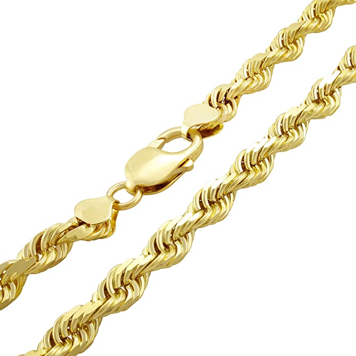 Nuragold 14k Yellow Gold 7mm Solid Rope Chain Diamond Cut Necklace, Mens Jewelry Lobster Clasp 24" 26" 28" 30"