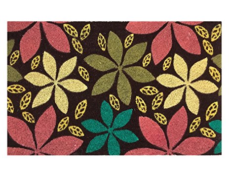 Flower Pattern Doormat by Castle Mats, Size 18 x 30 inches, Non-Slip, Durable, Made Using Odor-Free Natural Fibers