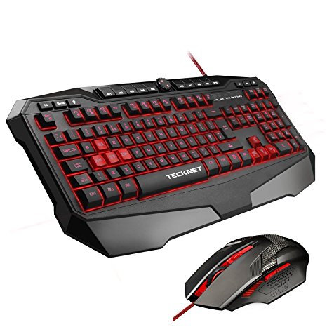 Gaming Keyboard, TeckNet Kraken LED Illuminated Gaming Keyboard and Mouse Set, UK Layout, Water-Resistant Design