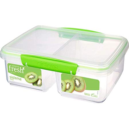 Sistema Fresh Large Two Compartments Split Food Container - 2 L, Clear/Green