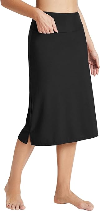 BALEAF Women's 28" Midi Length Long Swim Skirts with Legging Modest High Waisted Tankini Skirt Bottom UPF 50