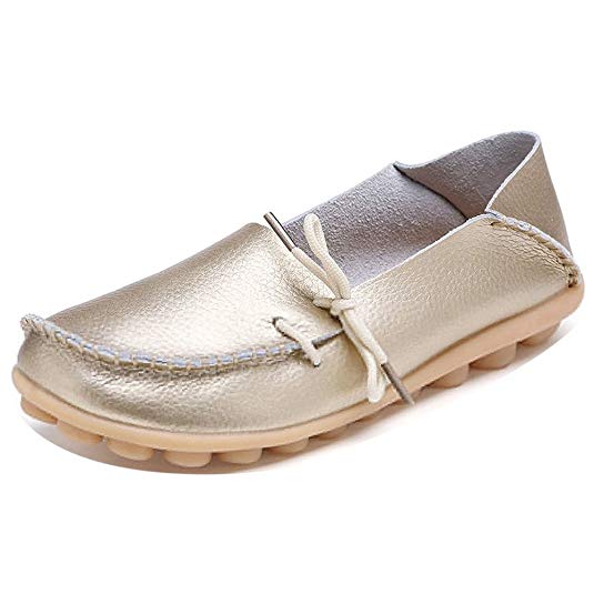 LONSOEN Women Moccasin Driving Shoes Casual Solid Leather Loafer and Slip On Boat Flats