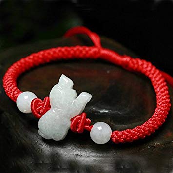 Rat Ox Tiger Rabbit snakes Horse Sheep Pig Monkey Jigou zodiac animal year red string bracelet emerald jade light string open