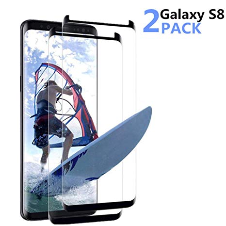 [2 Pack] Samsung Galaxy S8 Screen Protector, FURgenie 3D Curved Tempered [Anti-Bubble][9H Hardness][HD Clear][Anti-Scratch][Case Friendly] Glass Screen Film Compatible Samsung Galaxy S8 Black