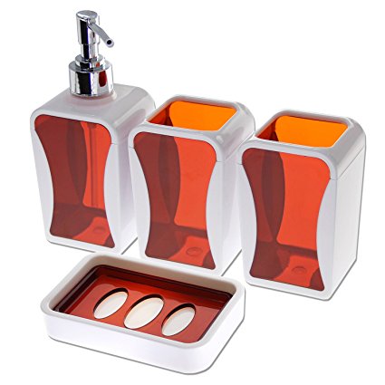 JustNile Contemporary 4-Piece Bathroom Accessory Set - Bright Orange