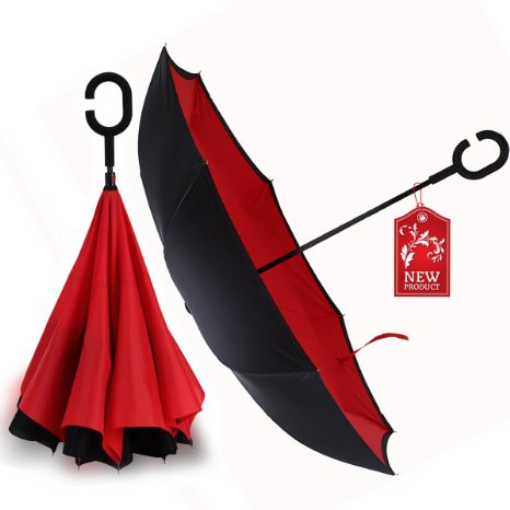 Ylyycc New Double Layer Inverted Umbrella Straight rod Waterproof windproof Uv protection rainy Umbrella sunny Umbrella with hook